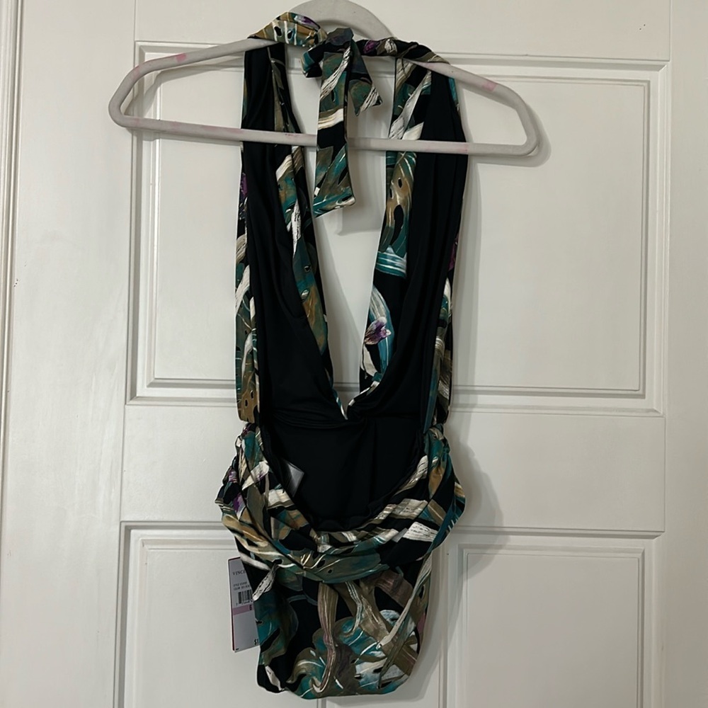 Vince Camuto plunging v neck open back swimsuit - Picture 2 of 4